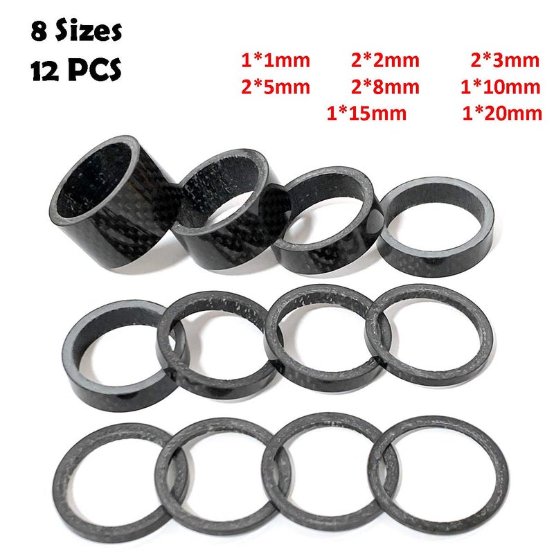 Farbetter 12 Pieces Bike Carbon Fiber Headset Spacer Bicycle Stem Spacer Kit 1-1/8 Inch 20/15/10/8/5/3/2/1mm, 8 Sizes - Image 3